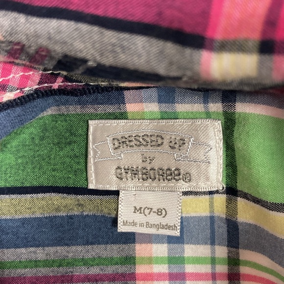 Gymboree pink green navy plaid button down medium 7/8 - Picture 7 of 7